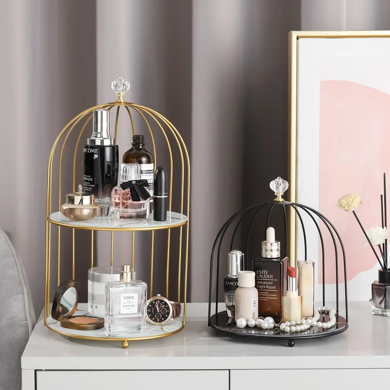 Home Storage Minimalist Half Bird Cage Marble Cosmetic Storage Rack Dresser Rack Wrought Iron Shelf For Bathroom Bedroom Kitchen