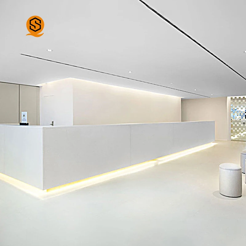 Custom Made Logo Gloss White artificial stone  Led Lighted Dental Clinic Reception Desk Information Counter Front Desk