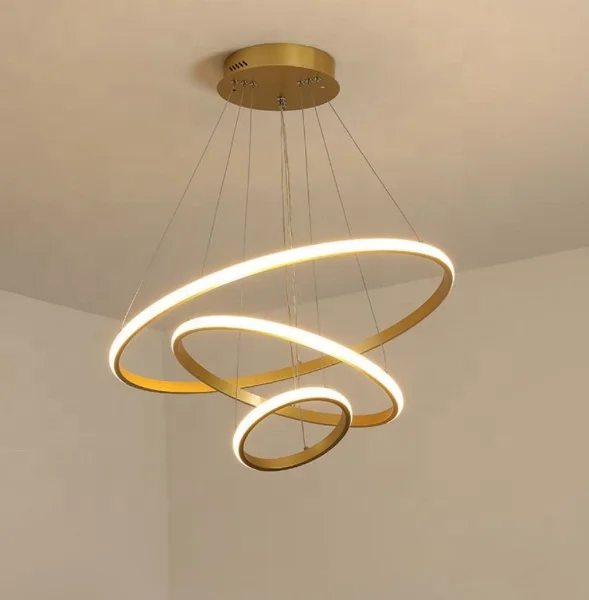 Designer nordic led pendant light golden acrylic aluminum round ring modern kitchen bar  pendant hanging lamps