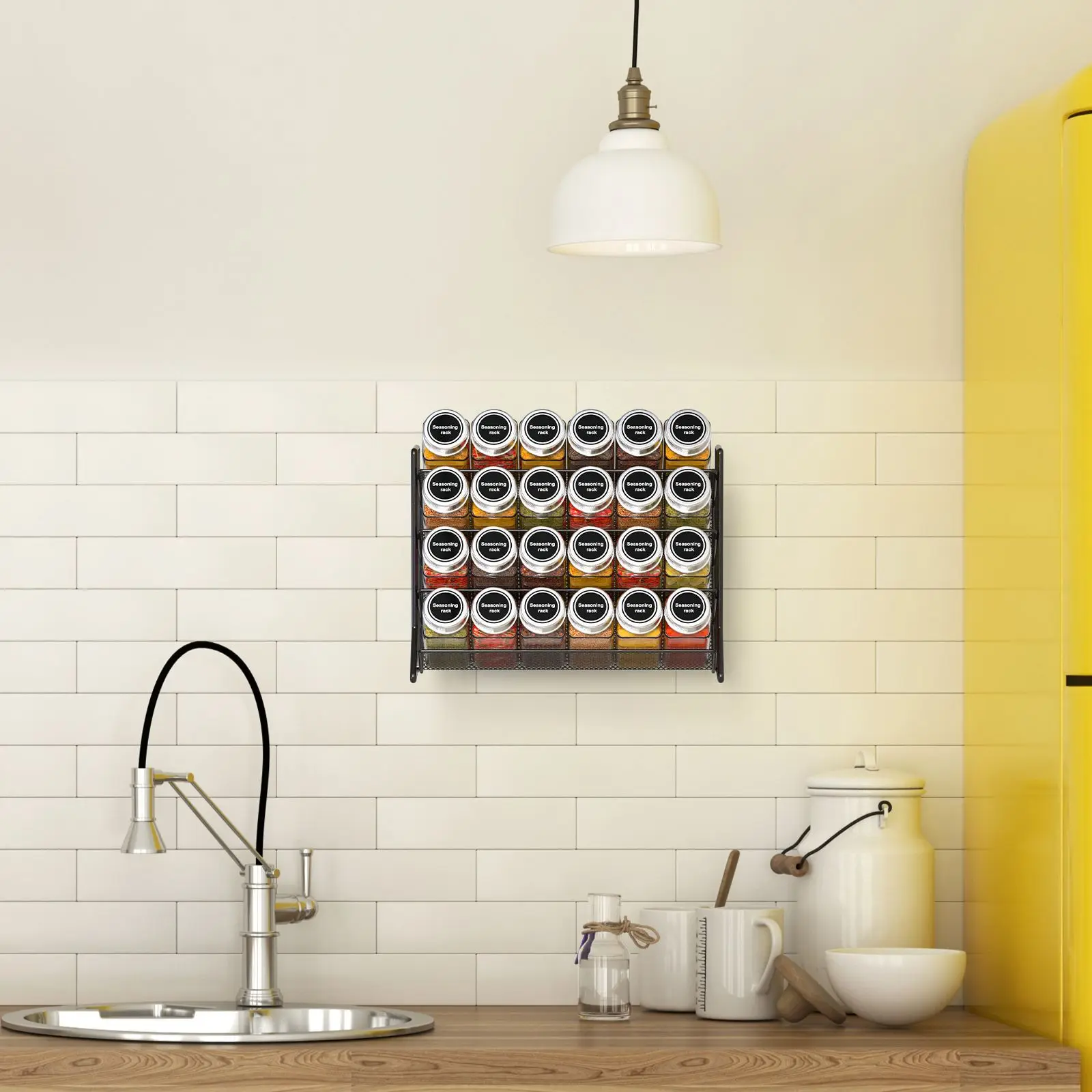 wall mounted Metal iron 4 Tier Seasoning Spice jars Rack Organizer for Cabinet Countertop