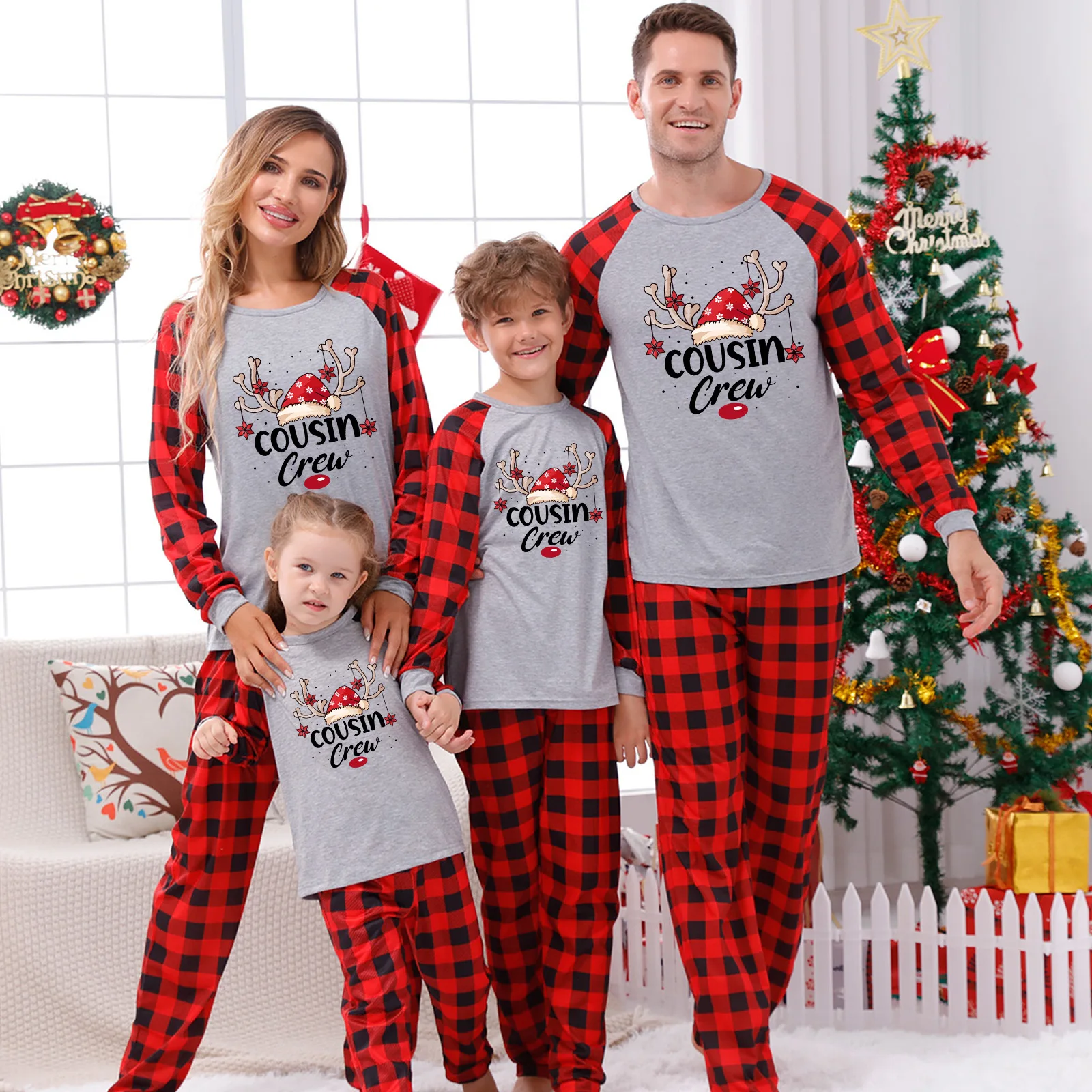 Wholesale Winter Long Sleeve Women Men Kids 2 Piece Pajamas Set Family Matching Christmas Pajamas