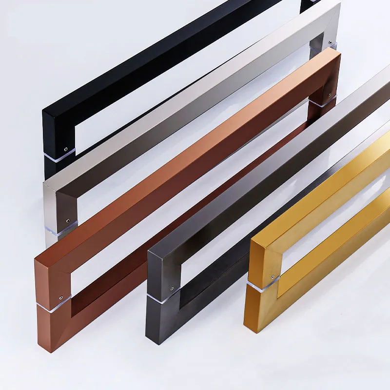 Factory manufacturer wholesale Commercial 12 inches square pipe stainless steel glass wooden pull door handles black