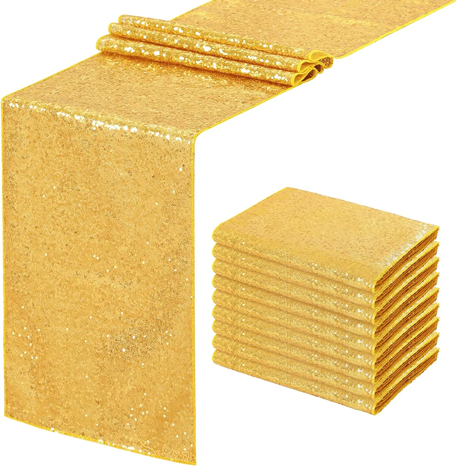 12x72 Inch Rectangle Glitter Gold Sequin Table Runner for Wedding