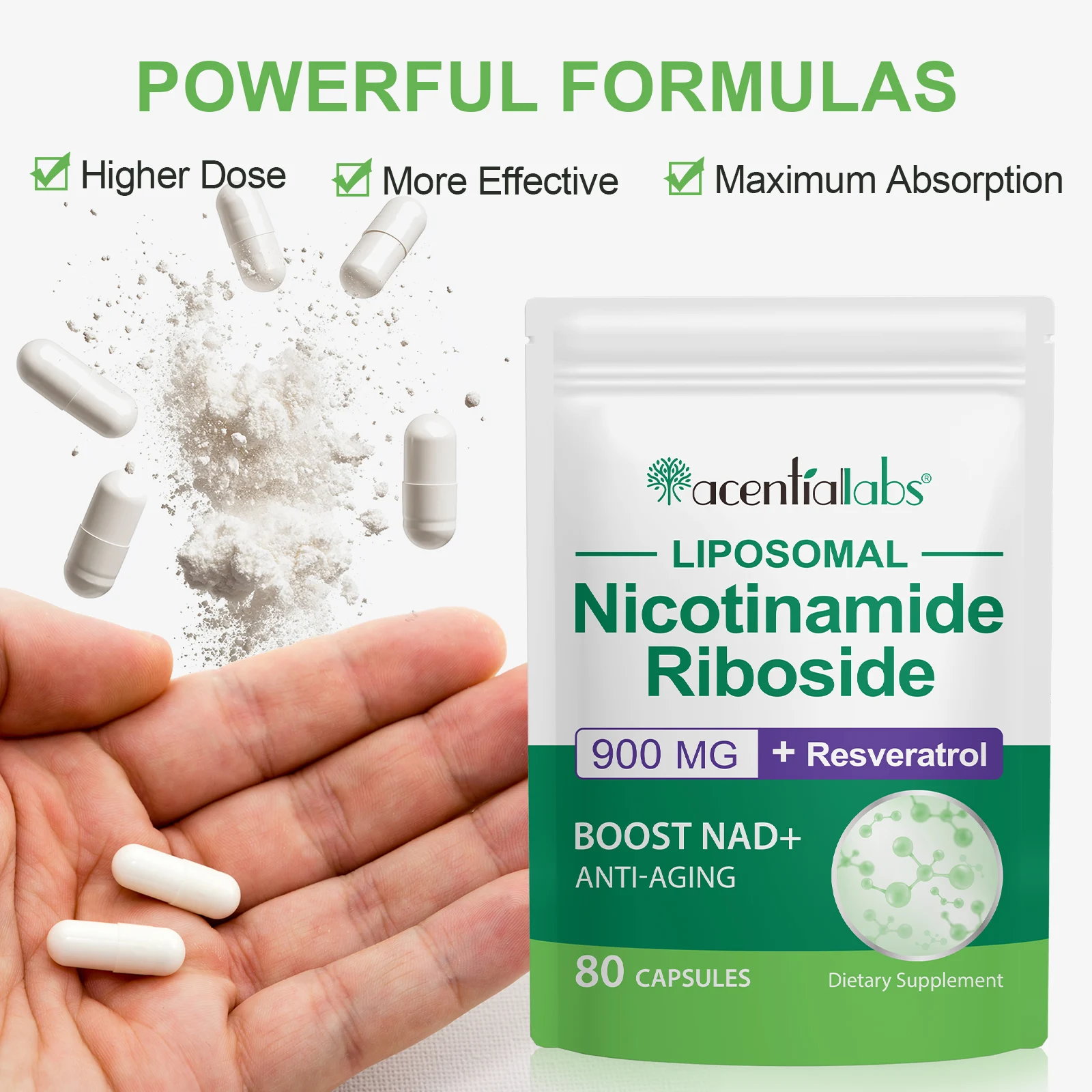 Acentiallabs antioxidant anti aging nad supplement liposomal nad nicotinamide riboside nad supplement capsules