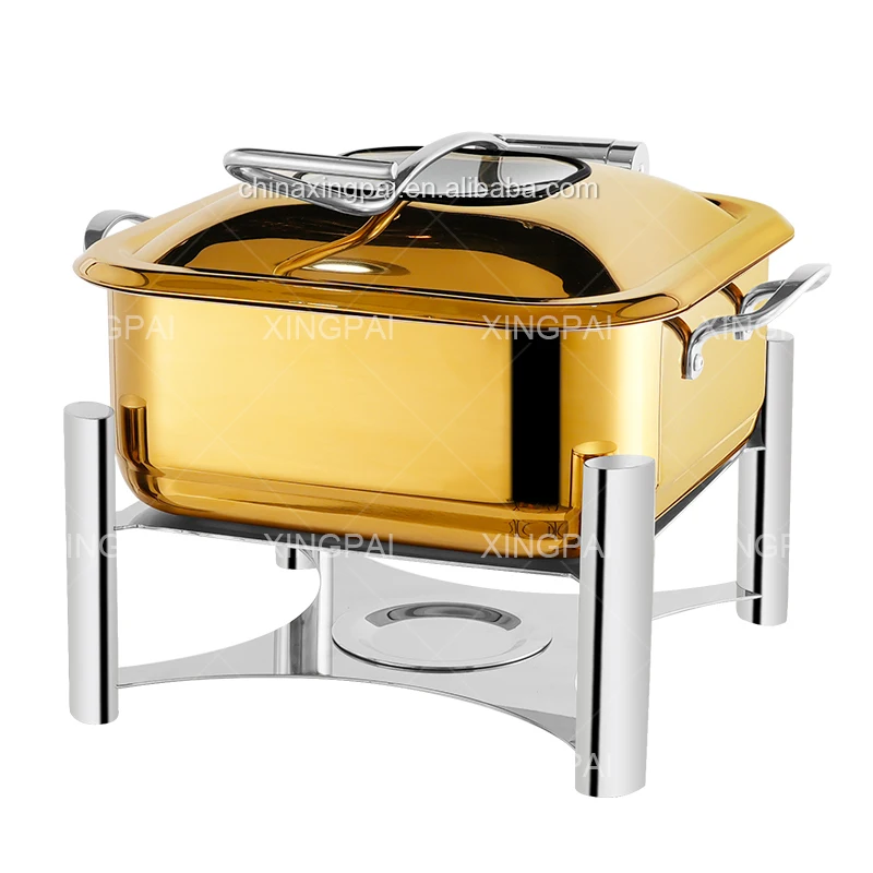 XINGPAI hotel supplies square chaffing dishes buffet catering stainless steel gold chafing dish food warmer sets