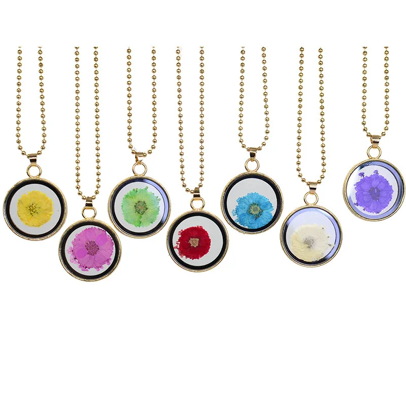 Hot sale double-sided real flower necklace lace flower girl glass dried flower jewelry