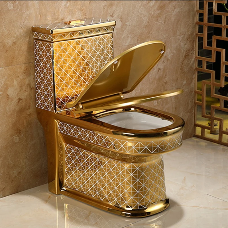 Wholesale European Royal Luxury Floor Mounted One Piece Bathroom Ceramic Electroplated Golden Gold Toilet Bowl