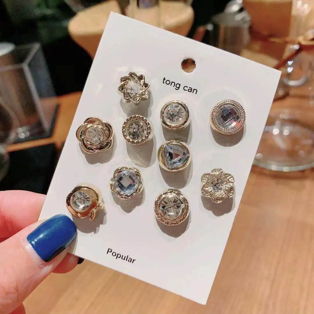 Small Elegant Suit Dress Pin Decoration Accessories 10 Pieces Set Alloy Metal Enamel Camellia Flower Brooch Safety Pin