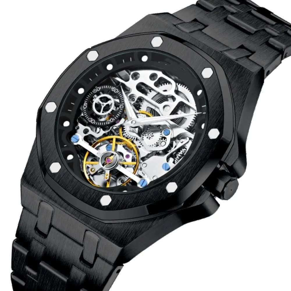 Custom stainless steel skeleton mechanical hunted watch online reloj para hombres automatic mens watches