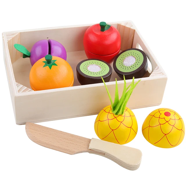 Wooden Fruit Toy Set Cutting Vegetable Toy Kitchen Toys Play Set for Kids and Children