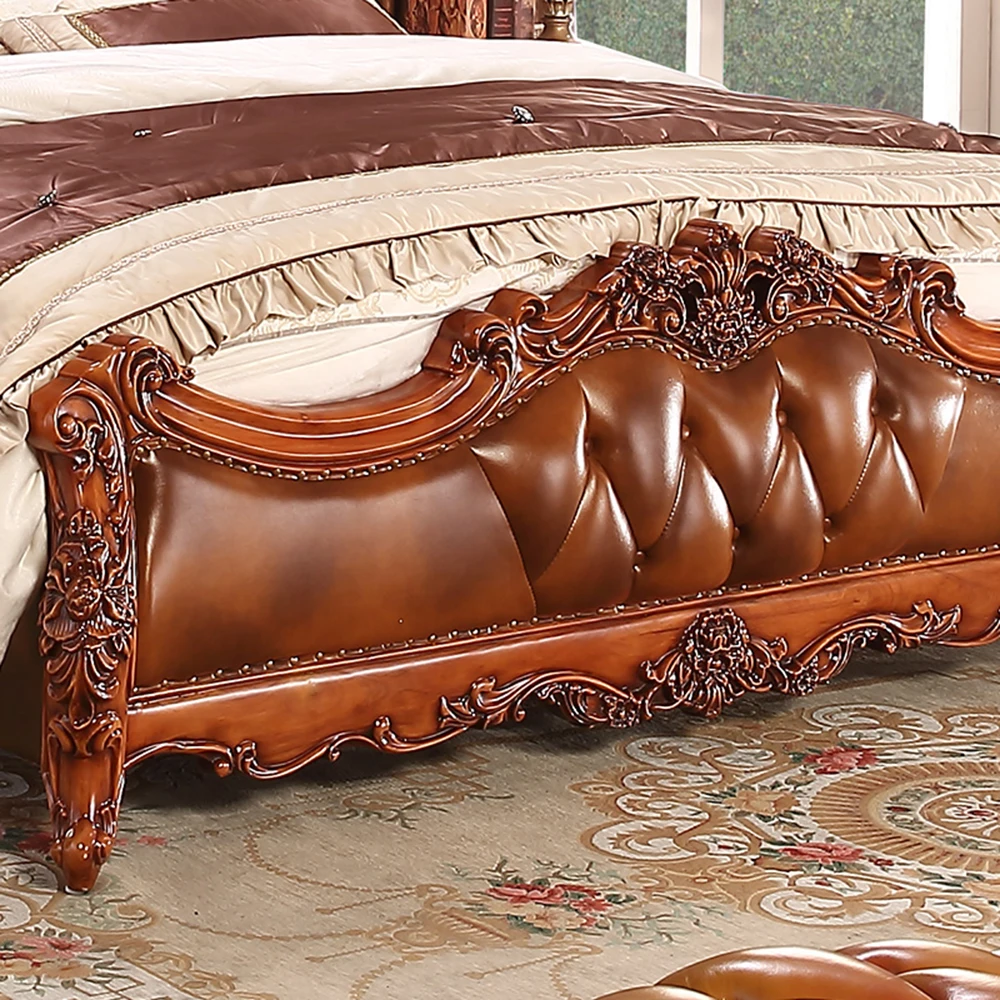 Royal Wooden King Size Bed Luxury Villa Family Hotel Furniture Princess Bed Double Bed