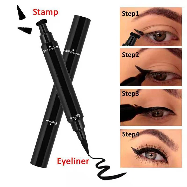
Natural Ingredients Triangle Seal Eyeliner Waterproof Sweatproof 2 Dual Ended pen Felt Tip Liner And Wing Stamp 
