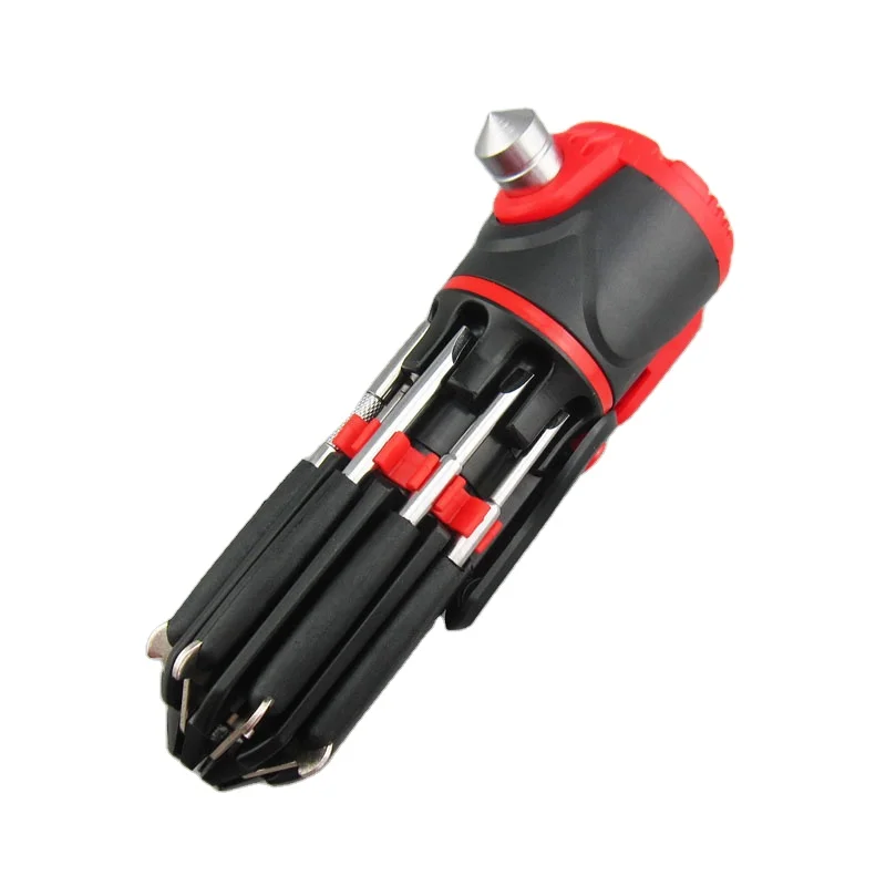 multi vehicle emergency tool with screwdriver set  emergency  hammer crusher torch  safety belt cutter for car insurance  gift