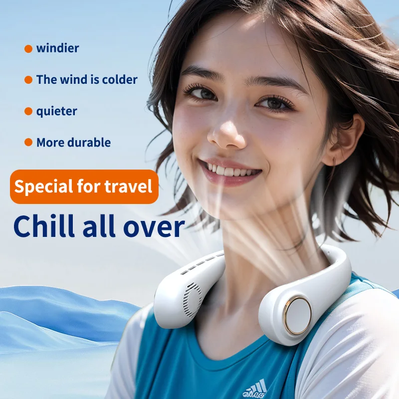 2024 Best Seller 1500mAh Bladeless Turbine Fan Portable Outdoor Hanging Rechargeable 5 Speeds Neck Fan With Digital Display