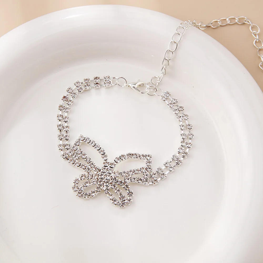 Fashion summer crystal cheap silver plated anklets butterfly anklet beach anklet for women Wholesale N2305236