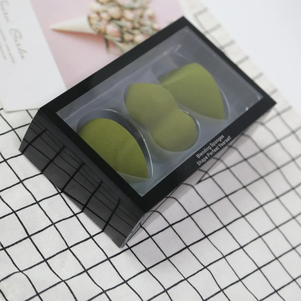 Saiyii Custom Logo 3Pcs Cosmetic Foundation Sponge Blender Complexion Make Up Sponge Set With Box