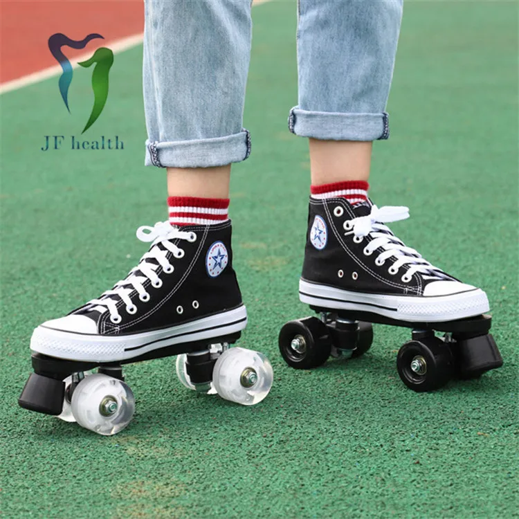 New arrival superduper canvas roller skate shoes fashion double row four-wheel ice skates for wholesale