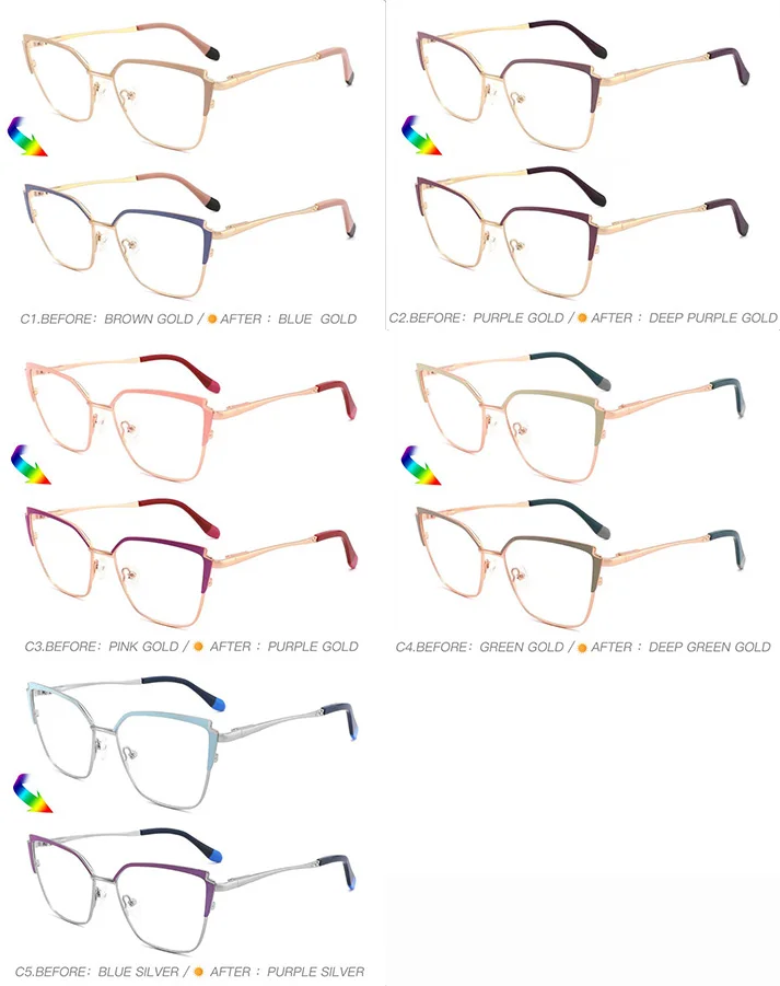 Fashion Design Metal Eyewear Anti Blue Light Eyeglasses Magical Photochromic Frame Glasses For Women