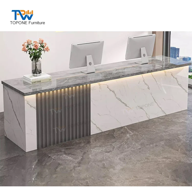 OEM ODM logo Commercial Office Furniture L shape Front Desk Counter Lobby Wood Modern Reception Table desk