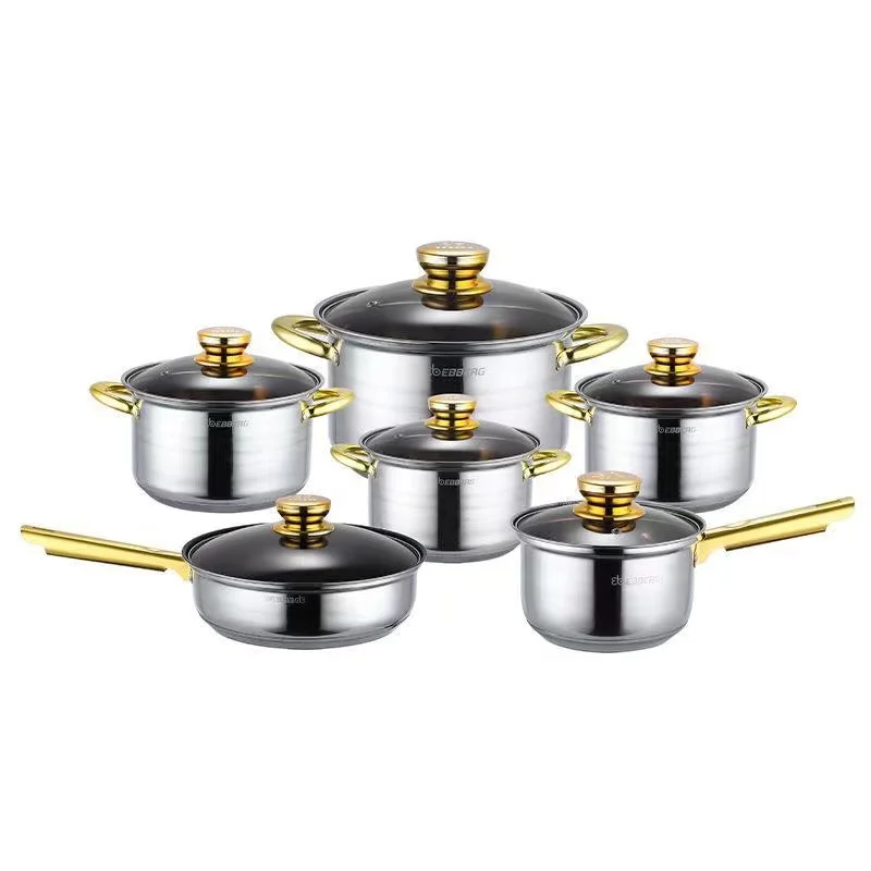 Factory Direct 12pcs S304 Stainless Steel luxury kitchen accessories set cookware American Style Cooking Pot