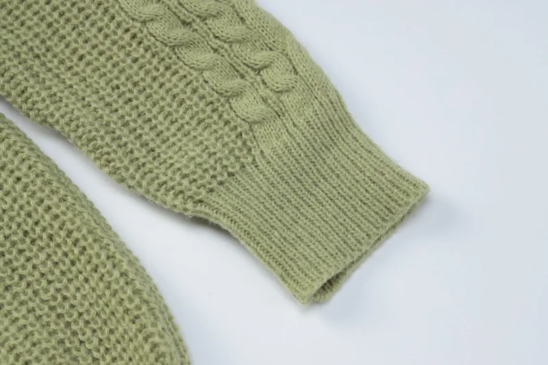 B27504 - quality winter and fall warm sweater knit hooded solid color long sleeve women t shirts