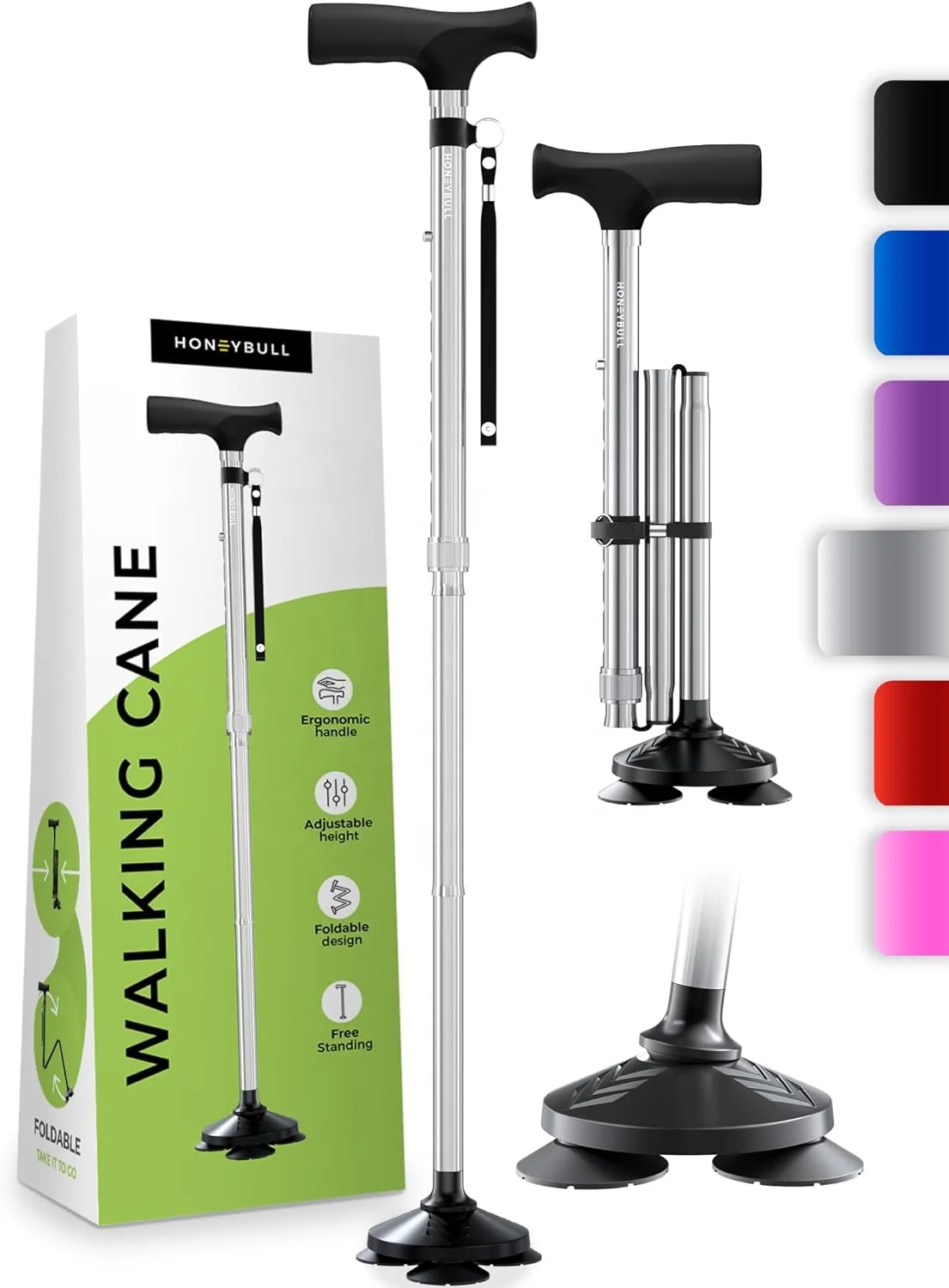 Walking Cane for Men Adjustable Folding Cane with T Handle and Pivot Base Design with Nylon Strap Collapsible Cane