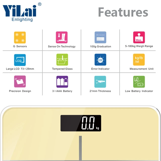 LCD display panel glass bathroom scale 180kg electronic digital bascula