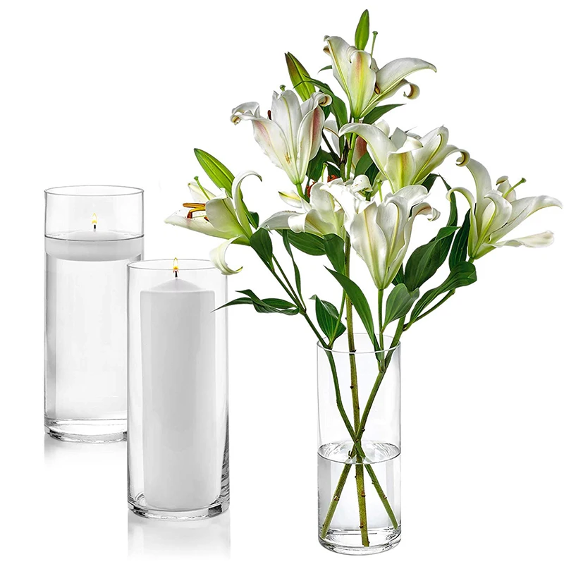 Wholesale Customized Glass Cylinder Vases 10 Inch Tall Multi-use Pillar Candle, Floating Candles Holders or Flower Vase