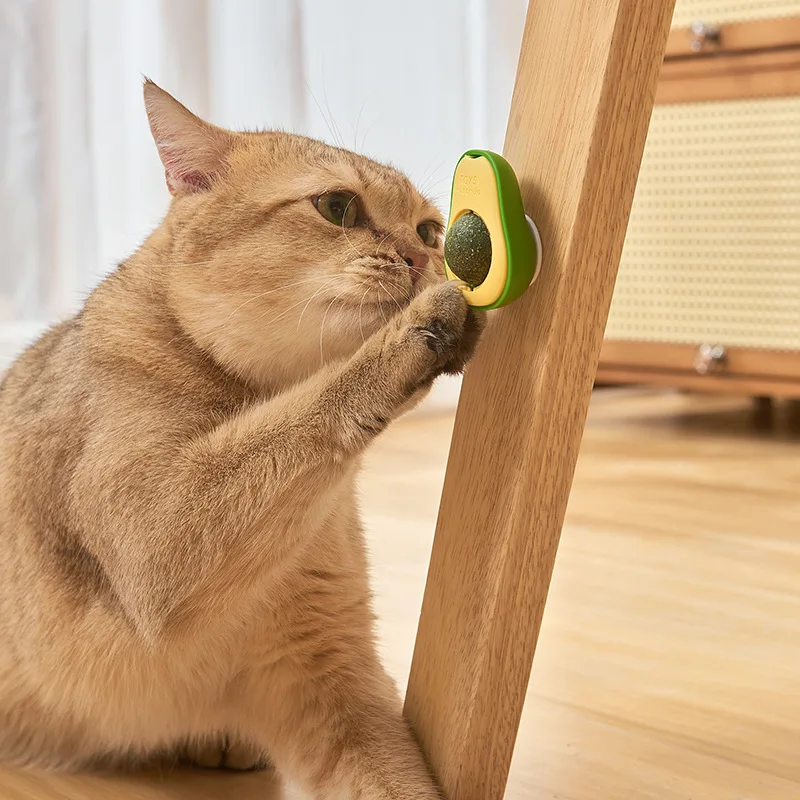 Snack Healthy Rotatable Treats Kitten Playing Toy Edible Cat Mint Licking Ball Avocado Catnip Wall Ball Cat Toys Catnip&Avocado