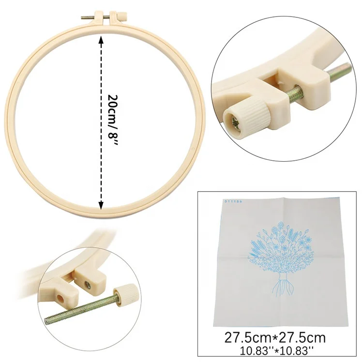 
Wholesale Flower Pattern 8inch Folk Craft Cross-stitch DIY Kits Hand Embroidery Kit With Hoop 
