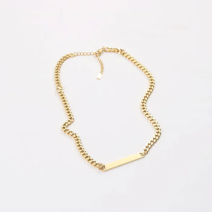 18K Gold Plated Blank Flat Bar Choker Necklace Stainless Steel Necklace Tarnish Free Jewelry Wholesale