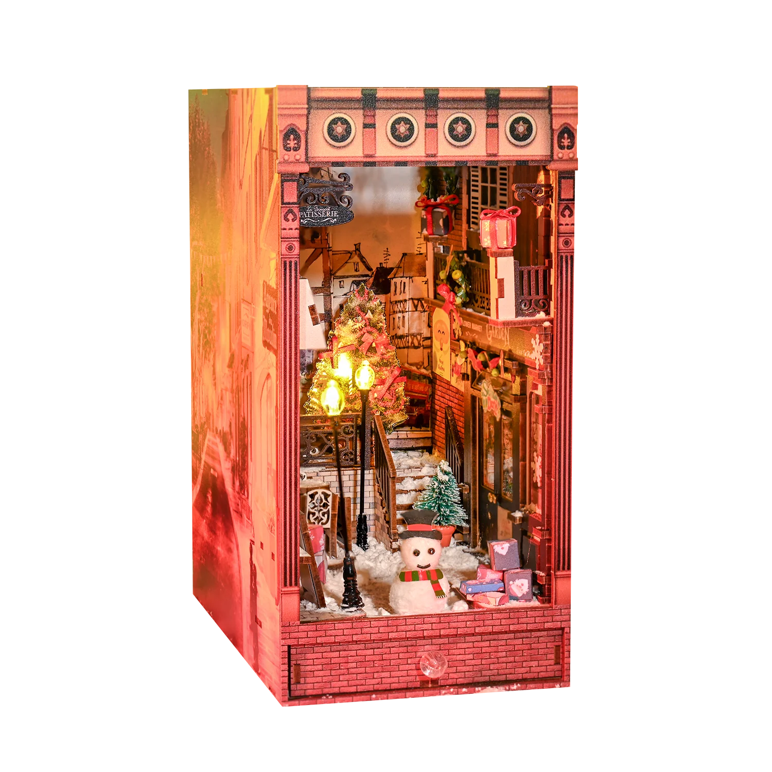 Buladle 2023 Jolly Christmas Promenade printing wooden book nook 3D wooden bookend with Touch Sensor LED Light 3D Wooden Puzzles