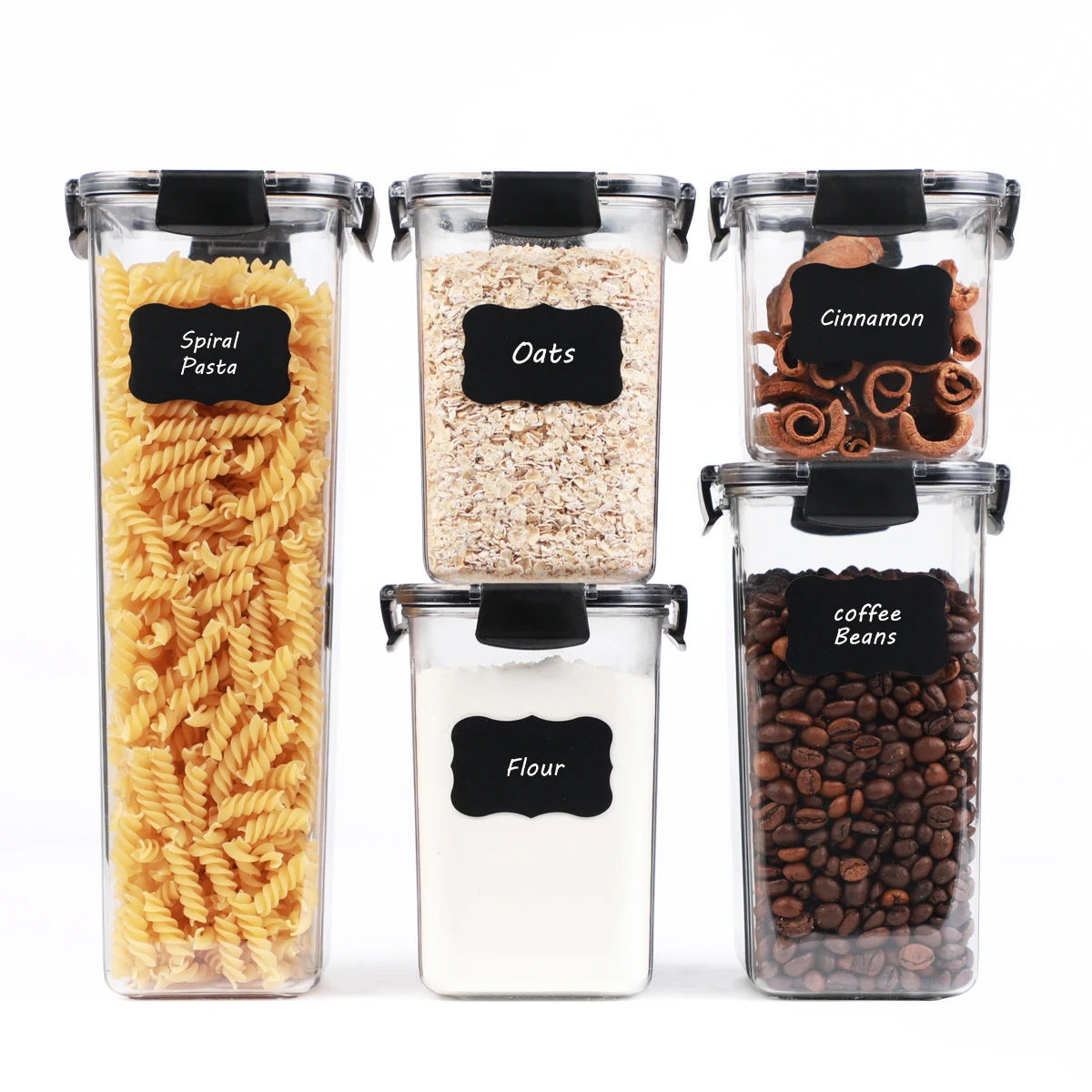 Large Airtight Food Storage Containers 5 Pieces BPA Free Plastic Cereal Containers Storage Set Kitchen and Pantry Organization