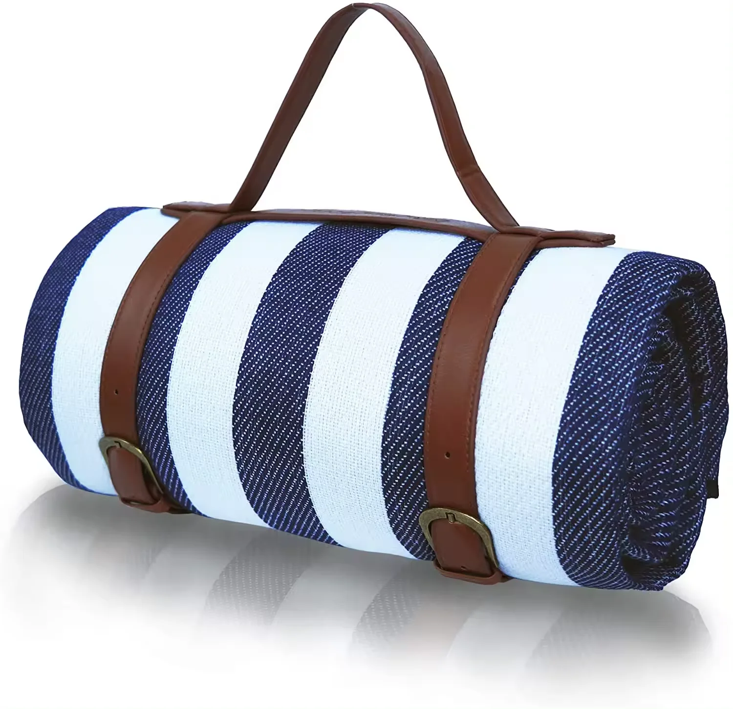 Hot Sell Comfort Acrylic Roll Up Beach Lightweight Picnic Blanket With Leather Strap Camping mat