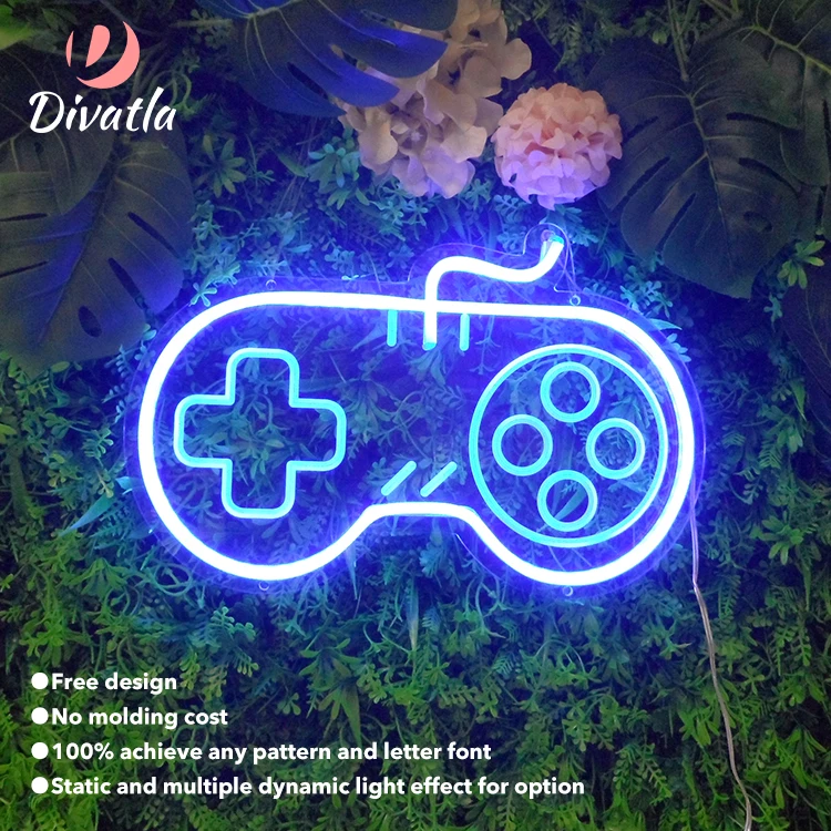 DIVATLA Hot Sale Game Shaped Gamepad Controller Gifts Gaming Zone Open Party Decor Led Neon Lights Sign
