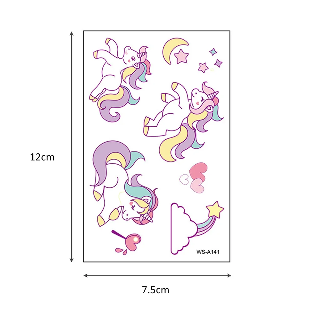 
WS-A Unicorn Tattoo Sticker Cartoon Animal Cute Child Waterproof Sticker 