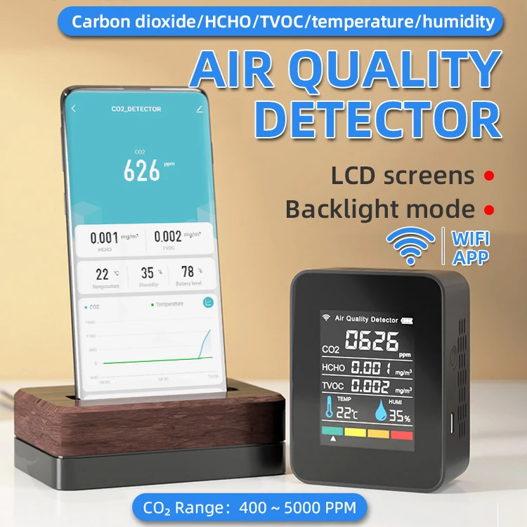 New Design 5 In 1 Wifi Infrared Carbon Dioxide Detector CO2 Detector Portable Temperature And Humidity Air Quality Monitor