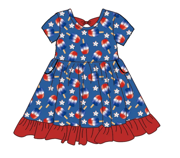 Baby Dresses With Shoulder Straps Fourth July Striped Star Print Kids Dress 4th Of July Girl Dress