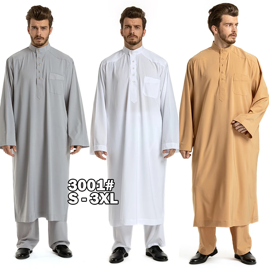 3001# Wholesale 2 pcs Arabic Kaftan Islamic Clothing Muslim Adult Men Abaya Dubai Jubba Thobe