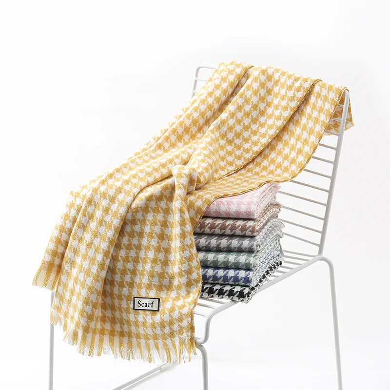 korean style Custom logo 200*70cm plaid winter shawls pashmina polyester cashmere scarf with tassel for women