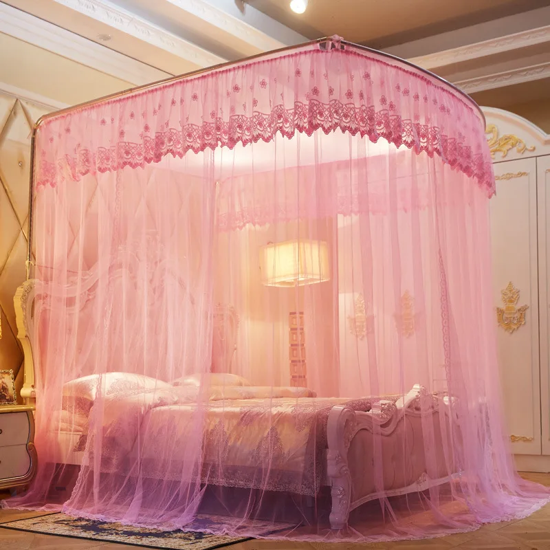 Household use Encrypted and Thickened Telescopic U-shaped three door floor bracket for two people 1.8m2.0m bed mosquito net