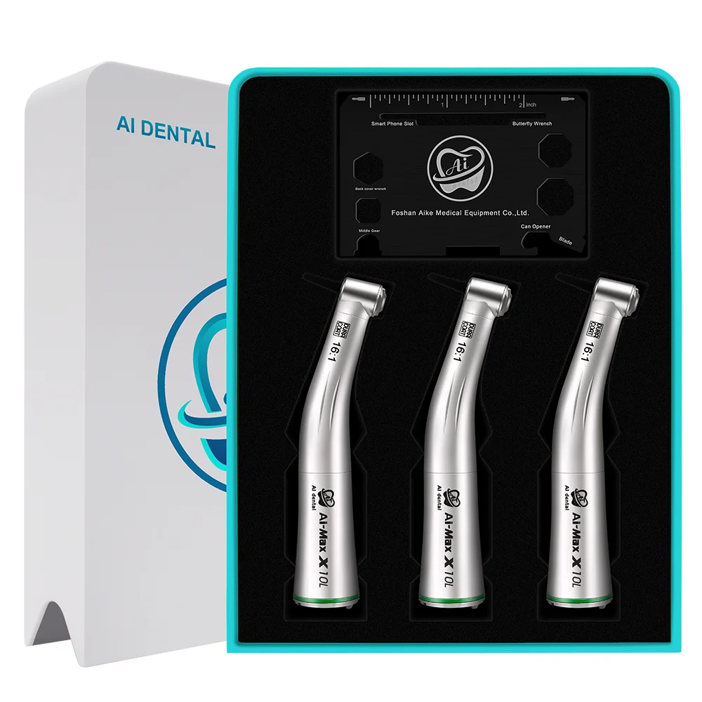 Dental contra angle handpiece kit AI-S3-X10L 16:1 reduce speed hand piece set electric motor connect low speed with fiber optic