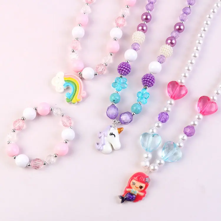  Qushine Girls Colourful Unicorn Bracelets Rainbow Jewellery Sets Party Princess Beads