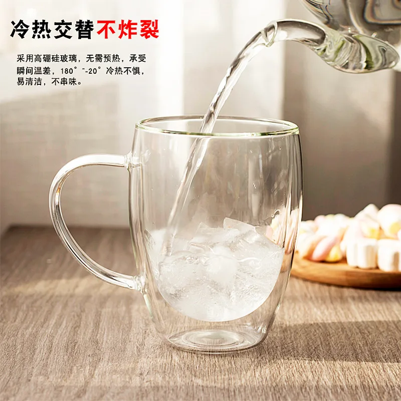 High quality Glass double layer mug with handle tea coffee mug Hot Insulated Glass Mug
