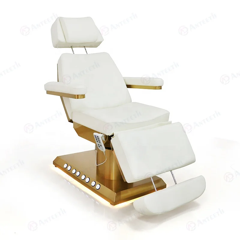 Salon Furniture 3/4 Motors Beauty Salon Chair Gold Metal Base Cosmetic Bed Built-in Foot Control Electric Facial Bed