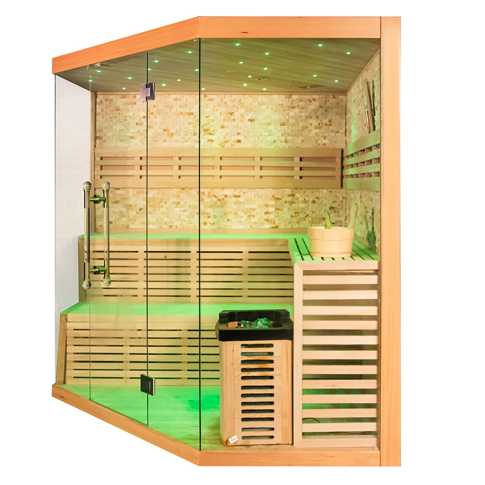 Factory supply traditional steam sauna rooms 4-6 person hemlock wood indoor steam sauna for sale