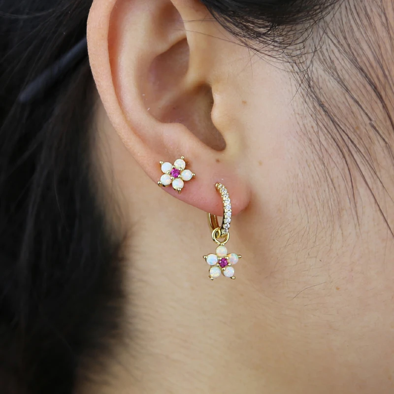 2023 New Bloom Flower Dangle Drop Earring White Fire Open Blue Turquoise Stone Fashion Gorgeous Women Jewelry