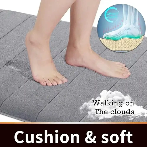 Super Water Absorption Foldable Memory Foam Bath Mat Rug Gray Bathroom non slip shower mat