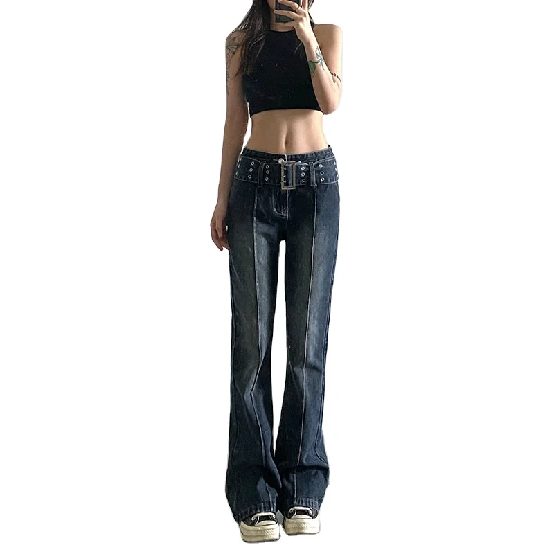 Vintage High Waist Flared Pants Hot Girl Jeans (including Belt)