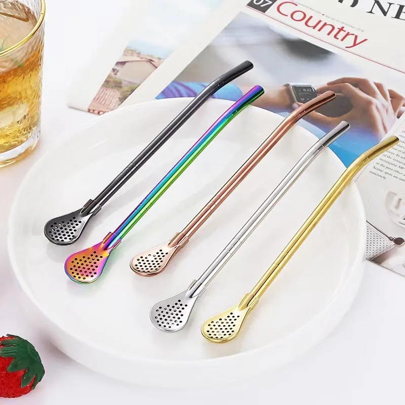 Wholesale 18/8 Stainless Steel Long Yerba Mate Drinking Straw Spoon